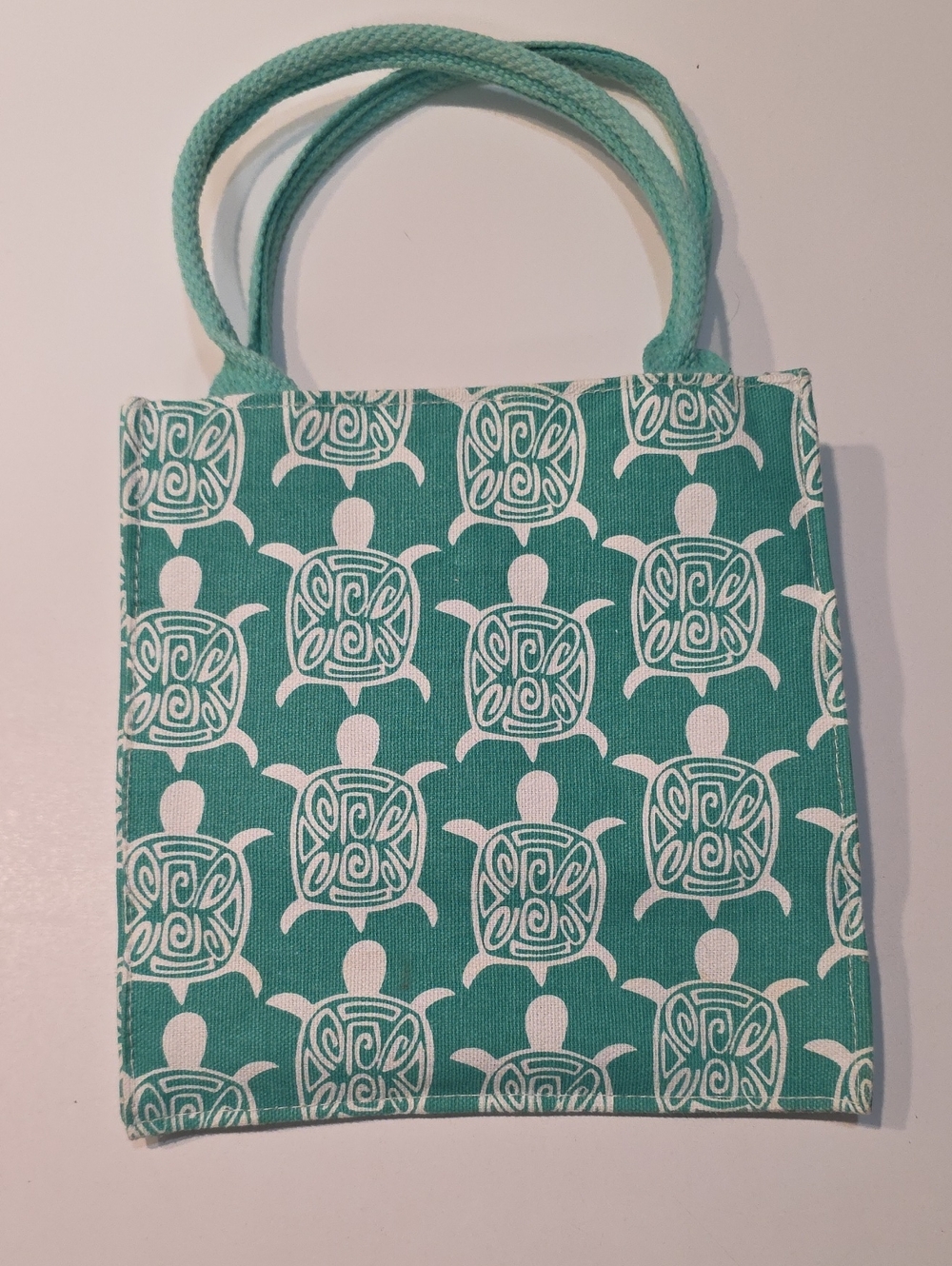 Teal Canvas Tote with White Turtle Print